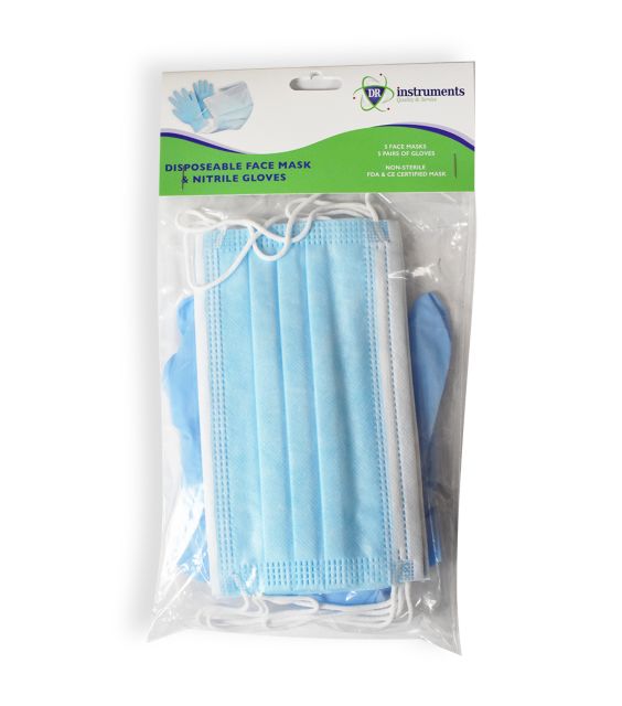 Safety Pack 5 face mask, 5 pairs of Nitrile Gloves, Small